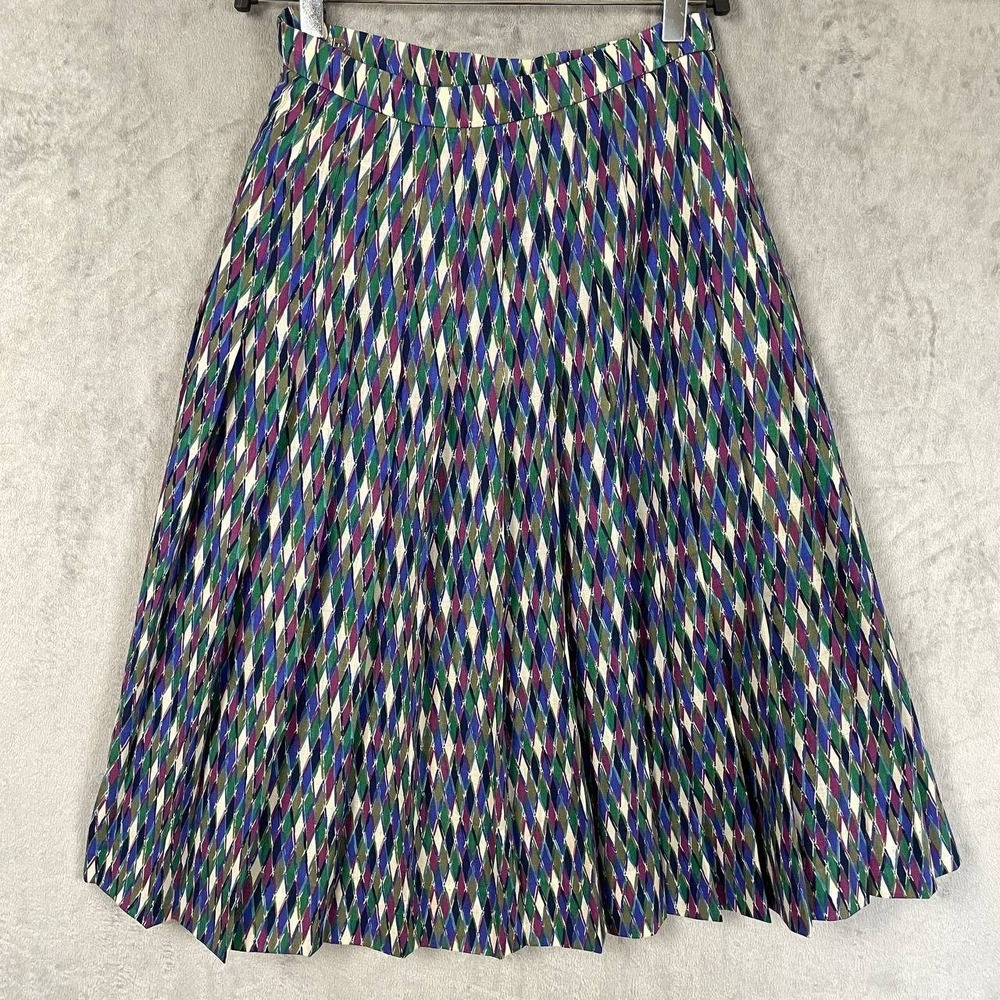 Vintage Burberrys 100% Wool Geometric Pleated A-Line Skirt Multicolor Size 10